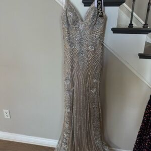 Jovani embellished Silver Evening Dress